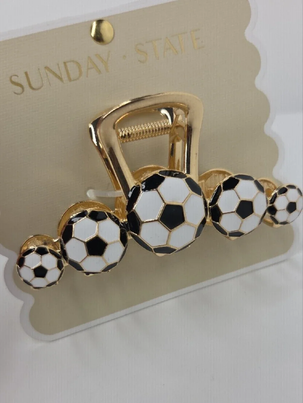 Sunday State Gold Hair Clip with Black & White Soccer Ball Accents